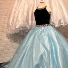 Sugar Kayne C321 Velvet Sequin High neck Girls Pageant Dress Shimmer Ballgown Formal - FOSTANI