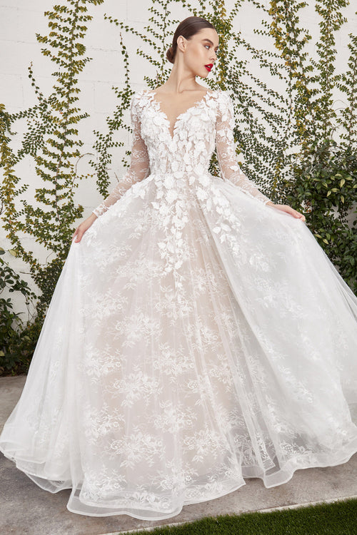 Andrea & Leo Couture A1067W Long Sleeve 3D Floral Appliqué A-Line Bridal Gown
