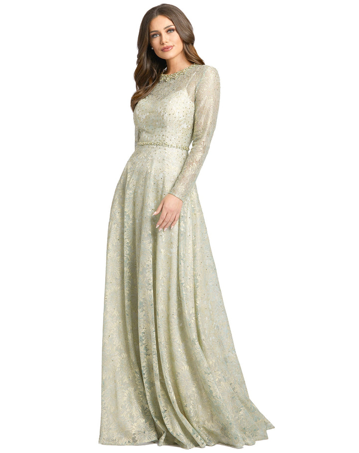 Long Sleeve Floral Lace Gown - FOSTANI