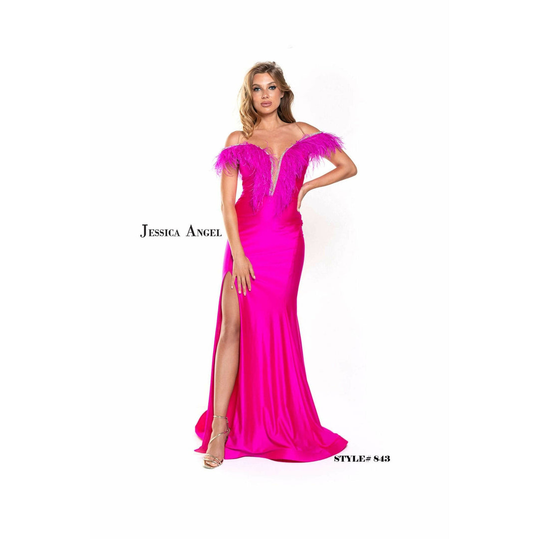 Jessica Angel Off Shoulder Long Formal Dress 843 - Fuchsia / XL Jessica Angel Off Shoulder Long Formal Dress 843 - Fuchsia / XL