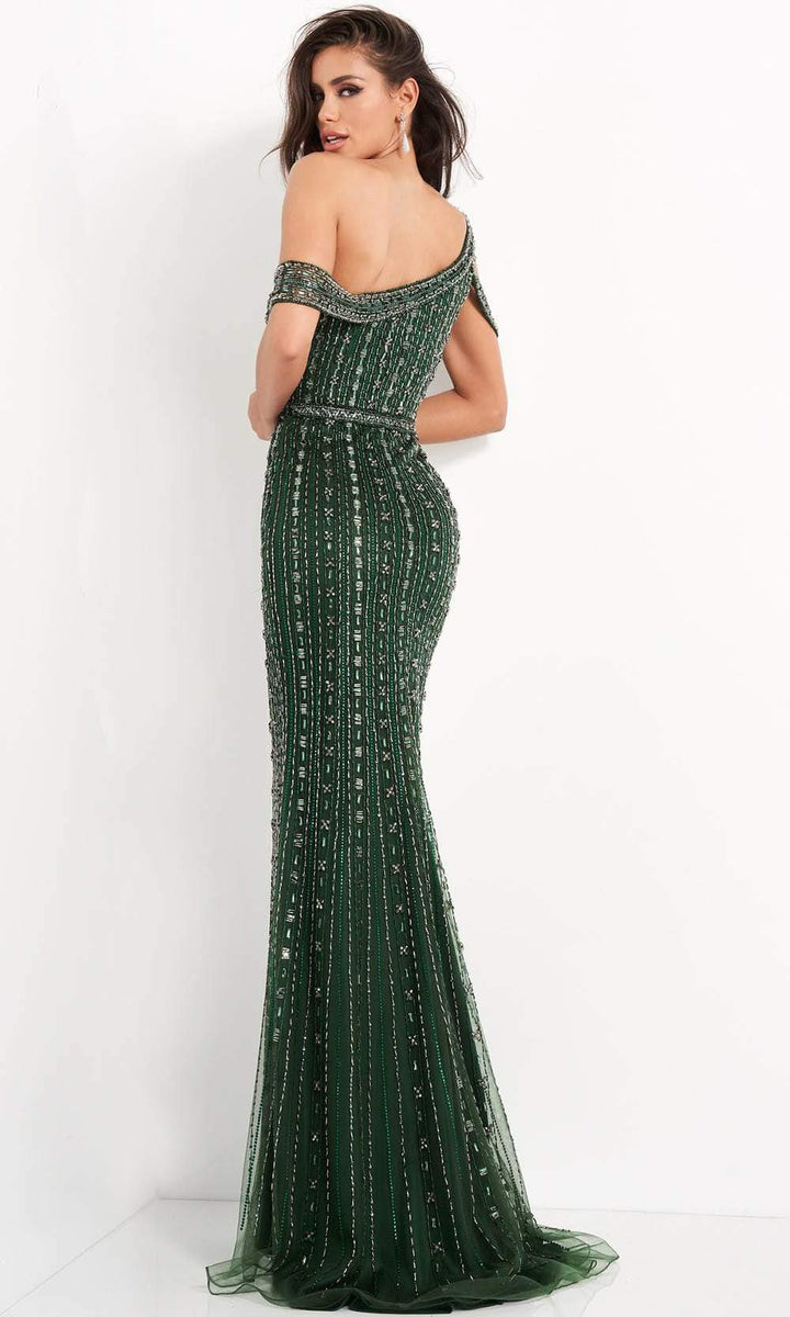 Jovani - 03124 Beaded Cold Shoulder Sheath Gown - FOSTANI