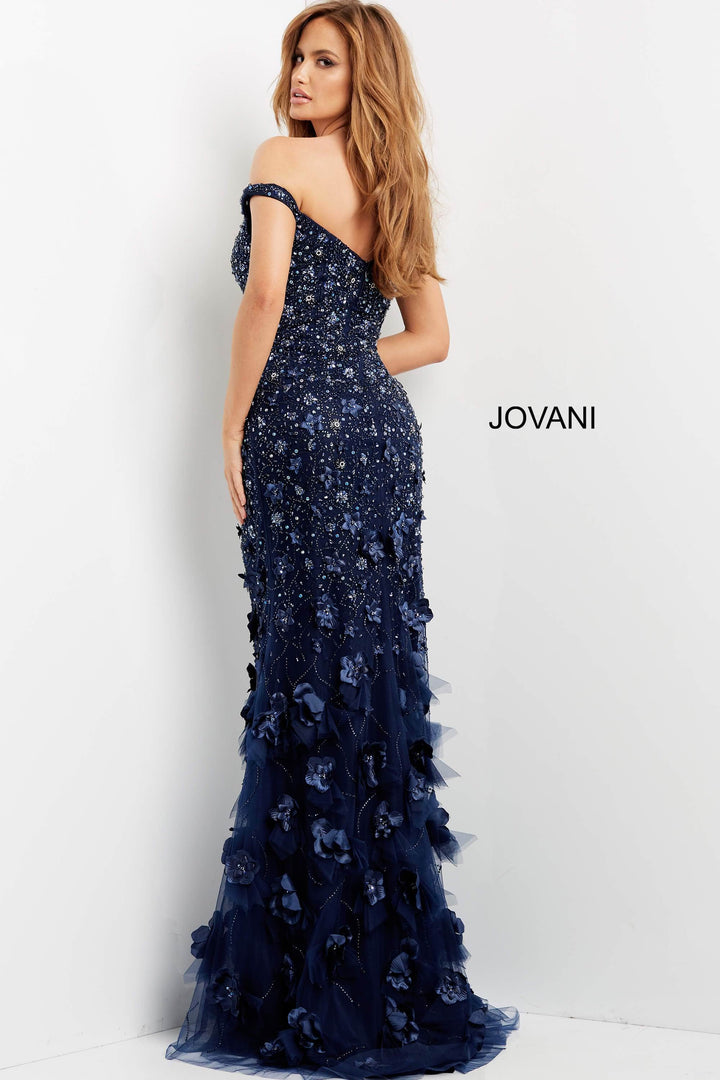 Jovani - 03191 Floral Appliques Off Shoulder Fitted Evening Dress - FOSTANI