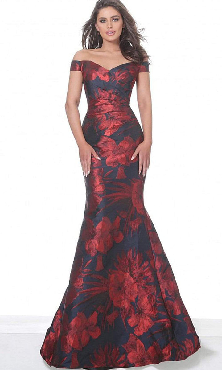 Jovani - 03932 Off Shoulder Floral Satin Mermaid Gown - FOSTANI