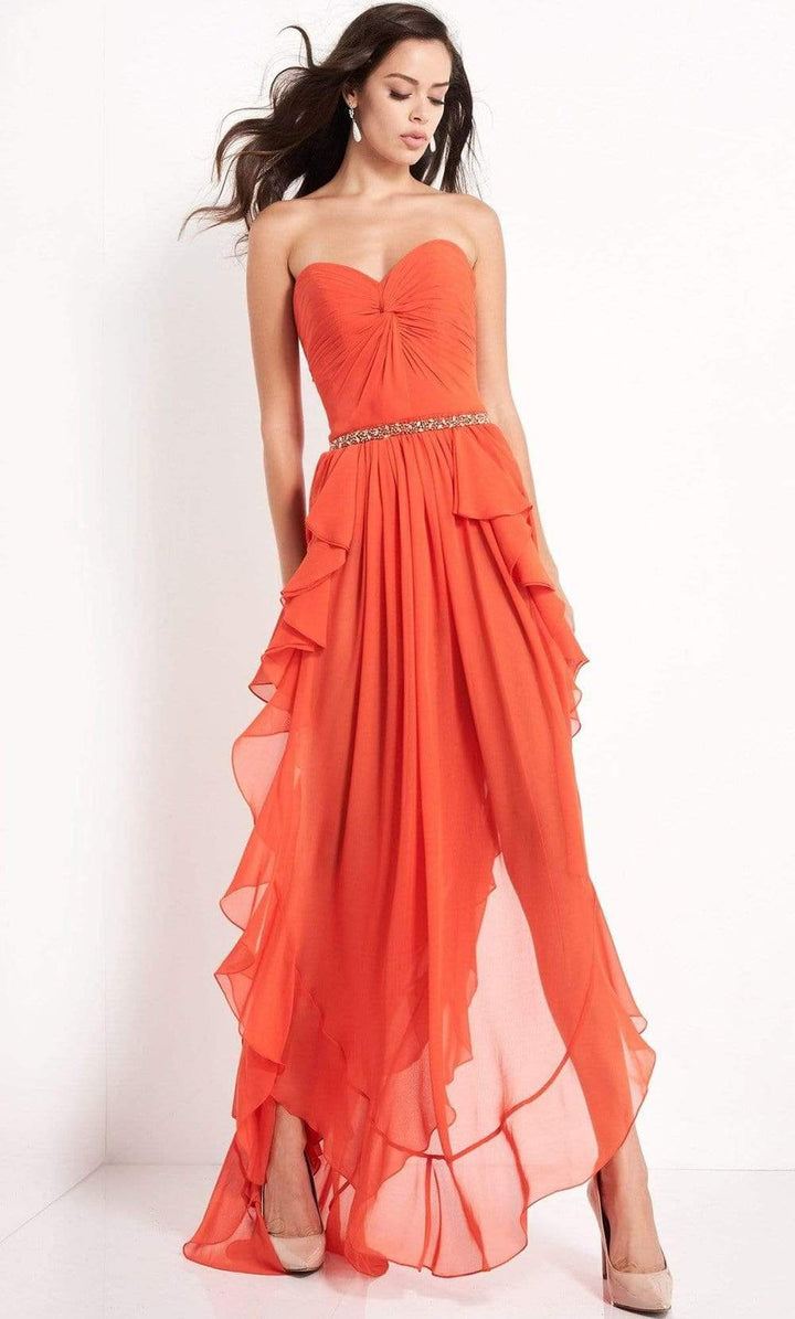 Jovani - 04874 Strapless Ruffle Hem High-Low Chiffon Dress - FOSTANI