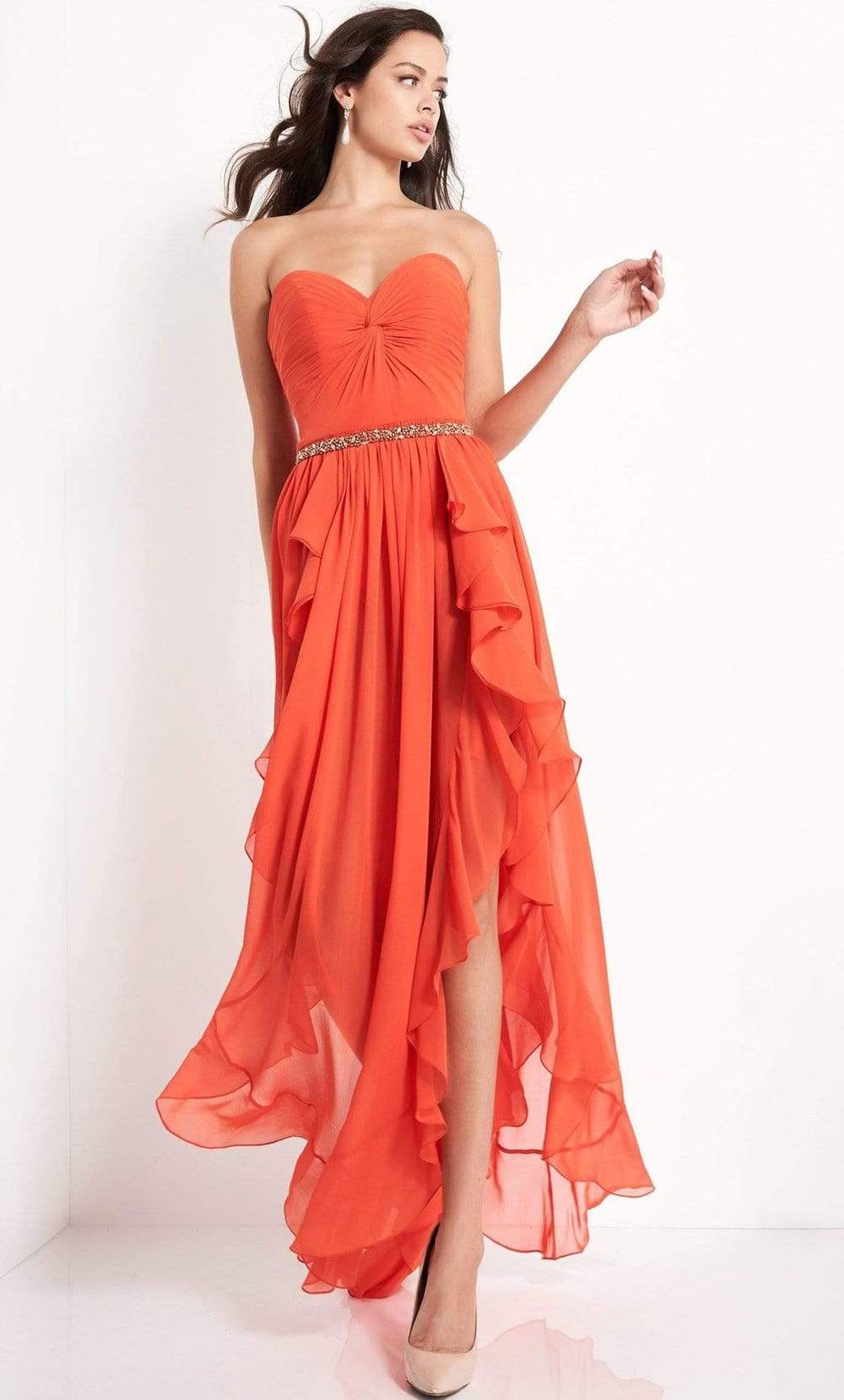 Jovani - 04874 Strapless Ruffle Hem High-Low Chiffon Dress - FOSTANI