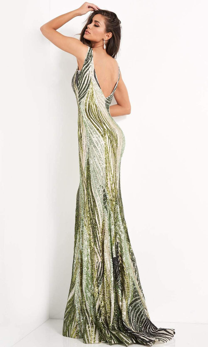 Jovani - 05103 Sequin Embellished Plunging V Neck Gown - FOSTANI