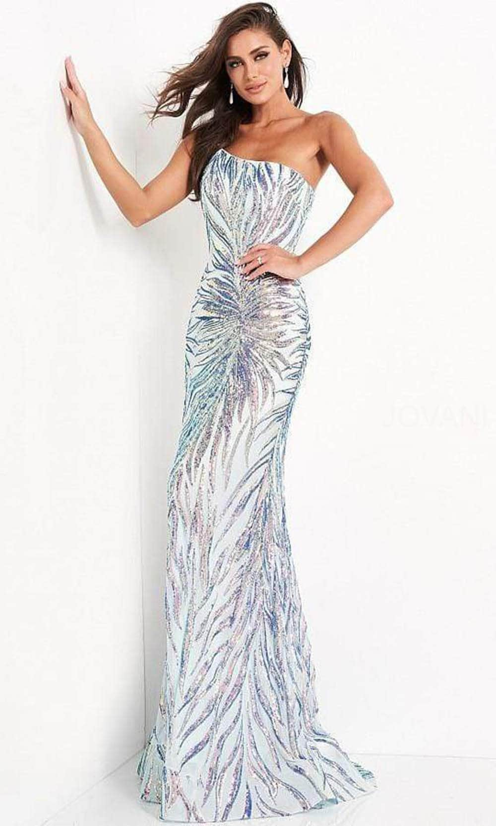 Jovani - 05664 One Shoulder Sequin Sheath Dress - FOSTANI