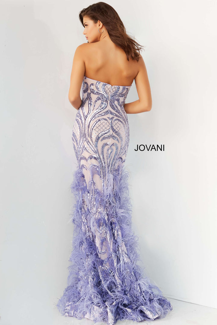 Jovani - 05667 Embellished Sweetheart Feathered Dress With Train - FOSTANI