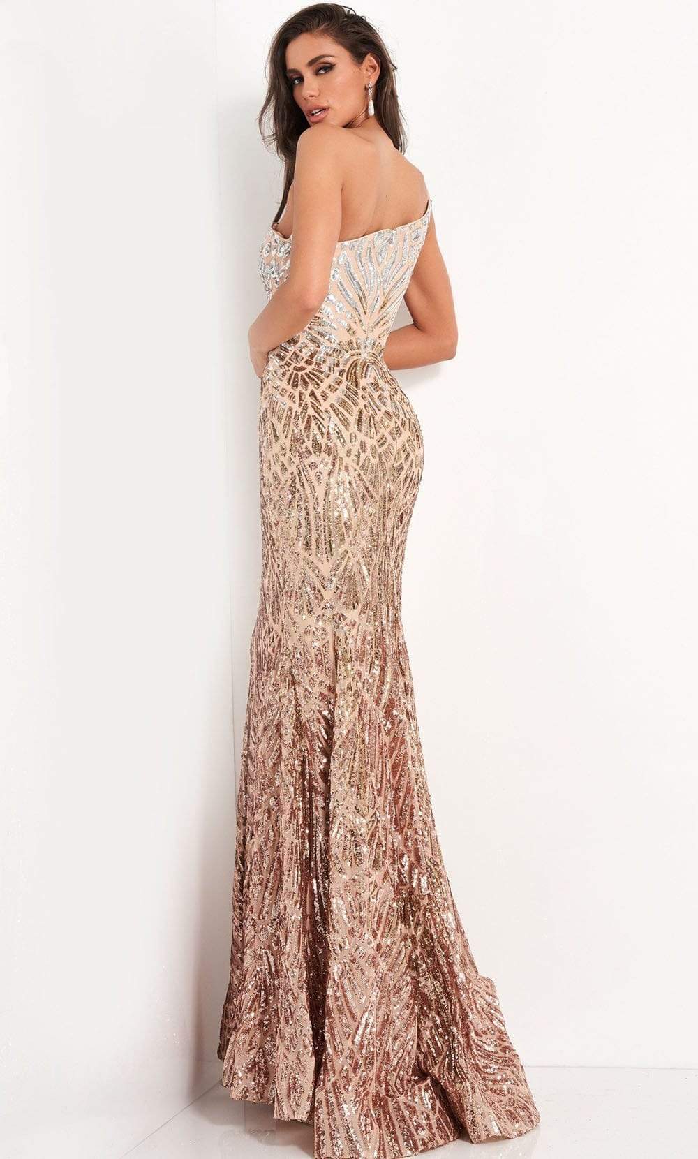 Jovani - 06469 Sequined Two Tone Trumpet Dress - FOSTANI