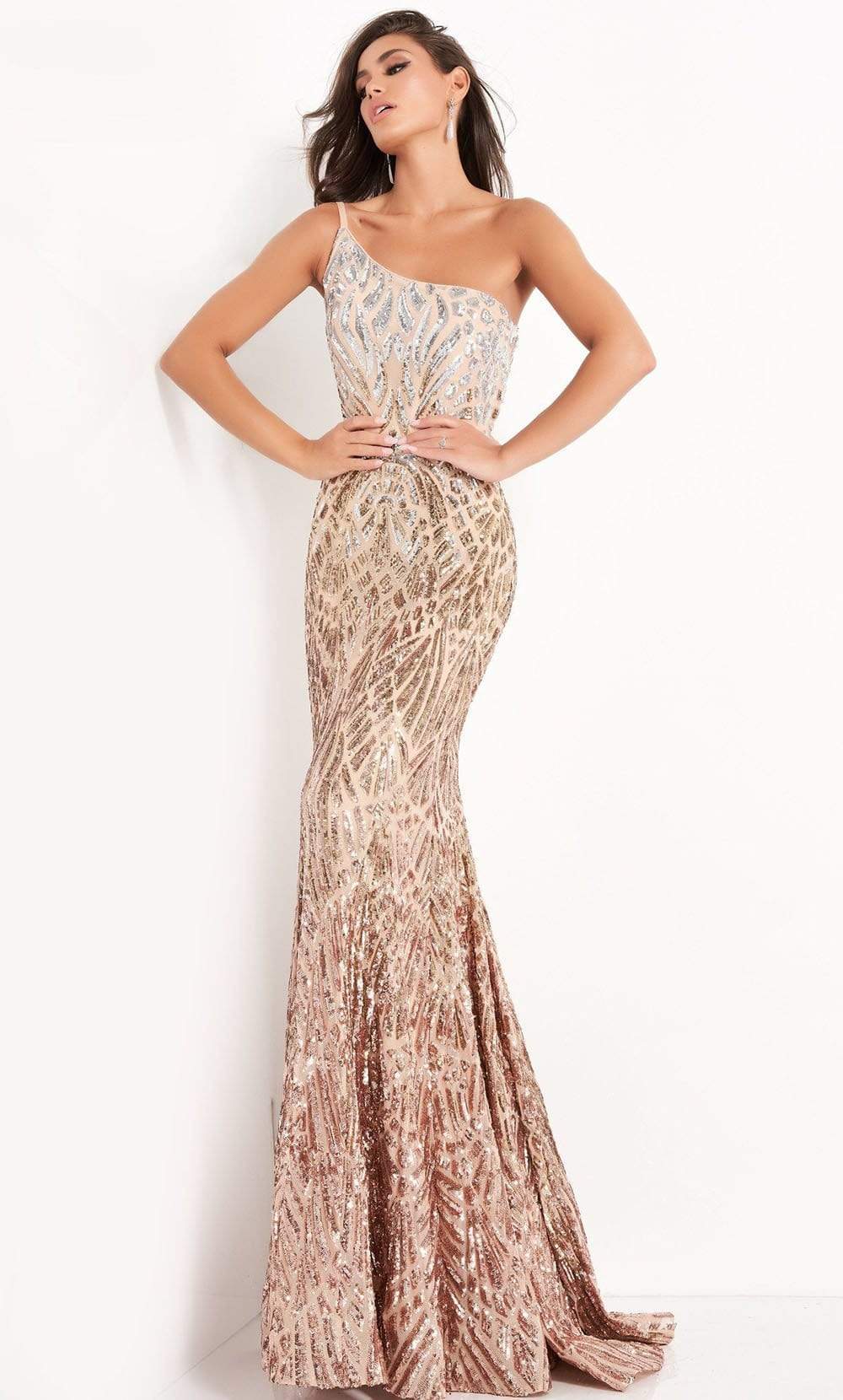 Jovani - 06469 Sequined Two Tone Trumpet Dress | FOSTANI Jovani - 06469 Sequined Two Tone Trumpet Dress | FOSTANI