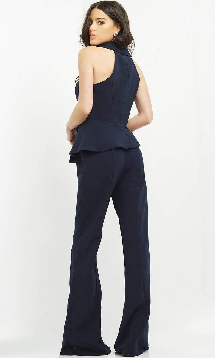 Jovani - 06923 Sleeveless Front Button Peplum Jumpsuit - FOSTANI