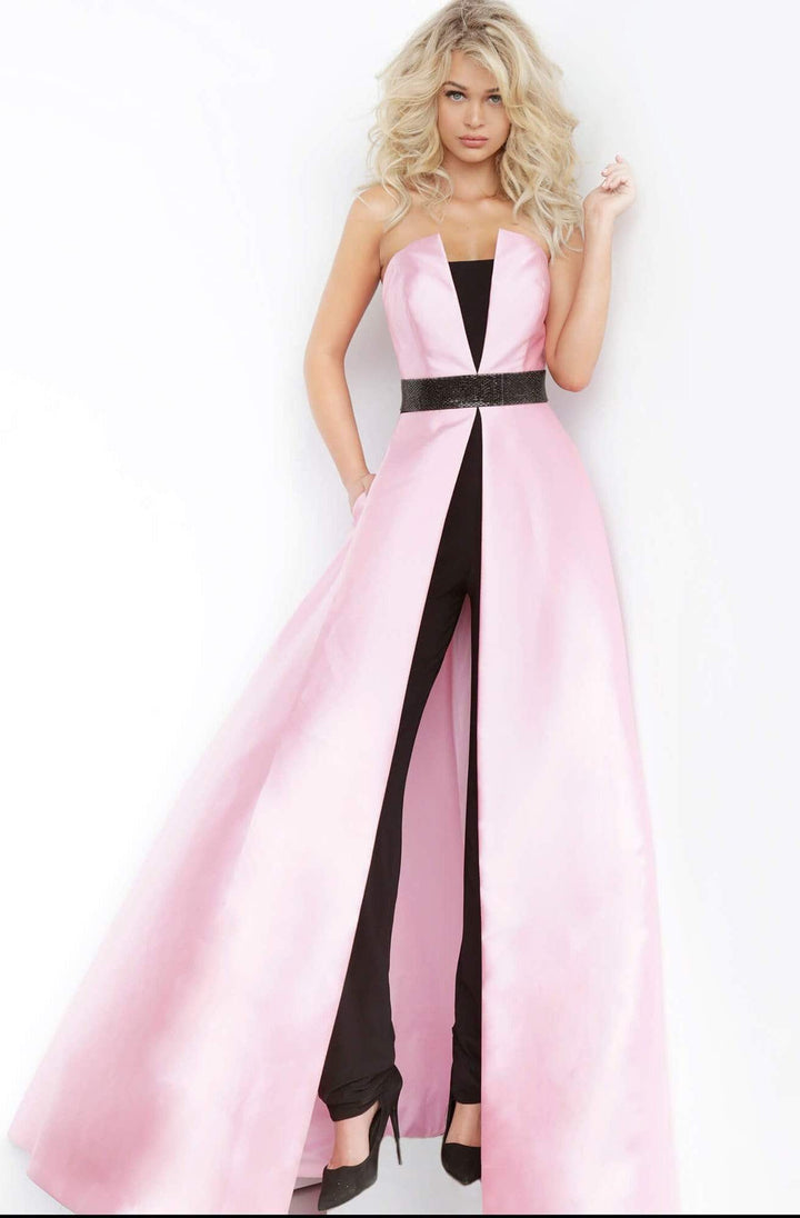 Jovani - 1799 Strapless Mikado Overlay Jumpsuit - FOSTANI