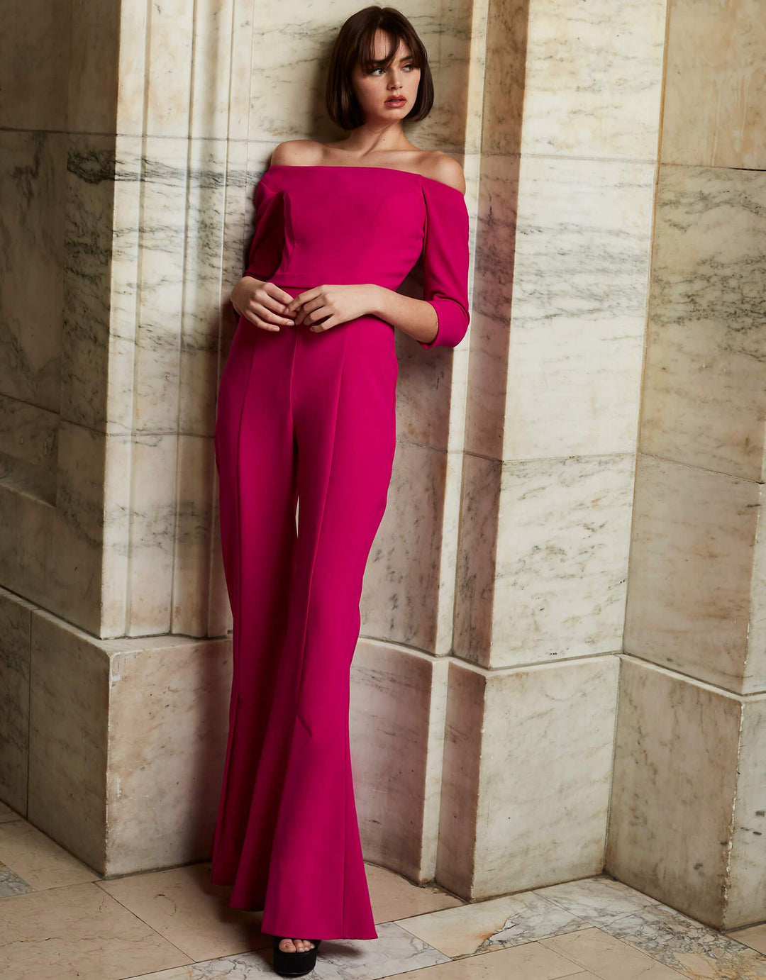 Jovani - 1867 Off-Shoulder Crepe Jumpsuit - FOSTANI