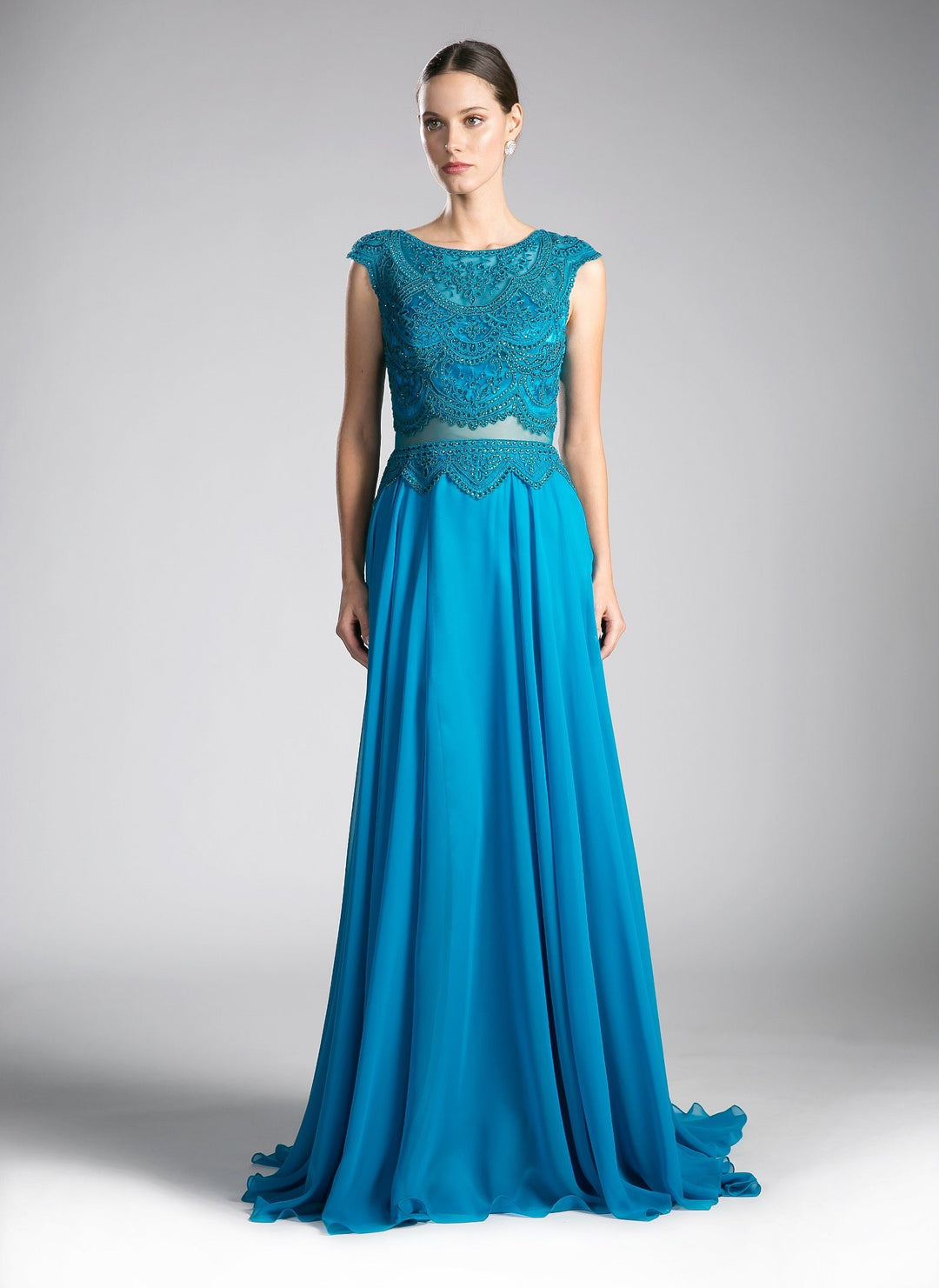 LaDivine CD0113 Long Two Piece Lace Applique Formal Dress - TEAL / XS LaDivine CD0113 Long Two Piece Lace Applique Formal Dress - TEAL / XS