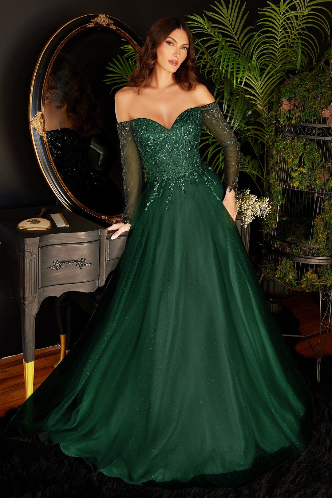 green cinderella prom dress Long Mermaid Prom Dress with Beading Navy / XLarge