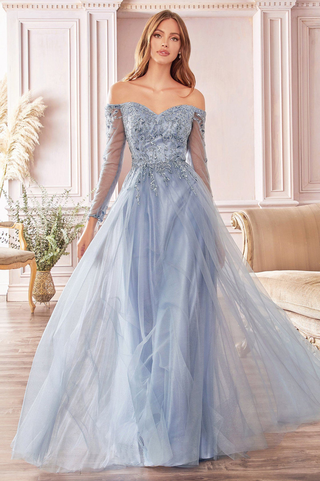 cinderella evening dresses Cinderella Couture 8125J - 3D Floral Embellished Ballgown 10/L / Blush
