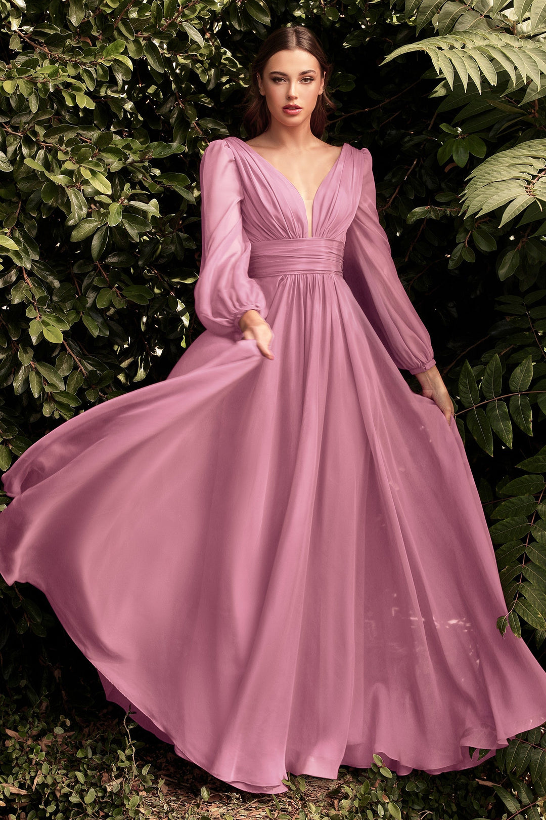 long pink dress with sleeves Textured Sleeve Twist Maxi Medium Available in pink Pink Chiffon Maxi Dress -