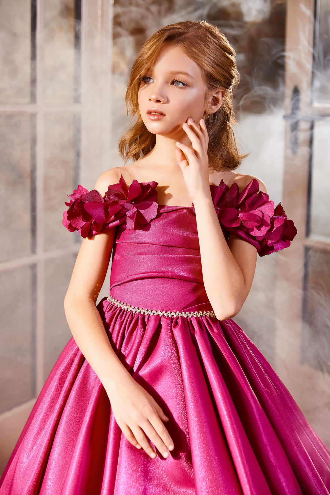 Pentelei 3432 Off-The-Shoulder Floral Ball Gown Kids Dress Pentelei 3432 Off-The-Shoulder Floral Ball Gown Kids Dress